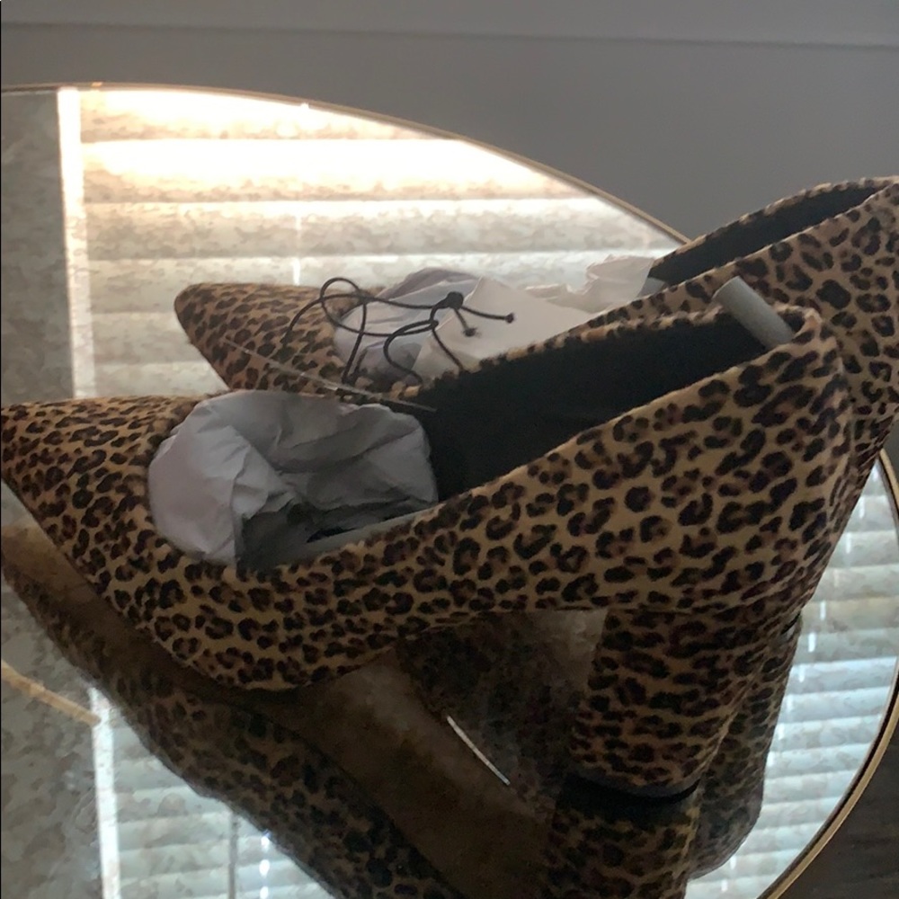 Calf hair leopard wedge heels